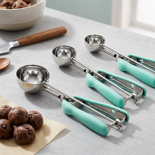 Buplyna Set of 3 Premium Stainless Steel Cookie Scoops - Professional Metal Ice Cream & Dough Scooper for Baking & Kitchen Use