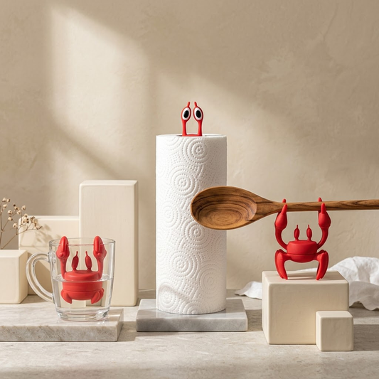 Buplyna Cute Red Crab Silicone Spoon Rest & Lid Lifter - 2-in-1 Heat Resistant Kitchen Utensil Holder and Steam Releaser - Fun Functional Kitchen Decor