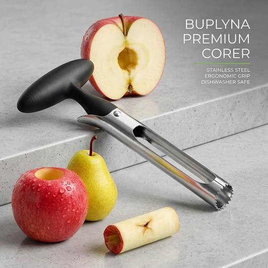 Buplyna Premium Stainless Steel Apple Corer - Ergonomic Fruit Core Remover for Apples, Pears & Peppers